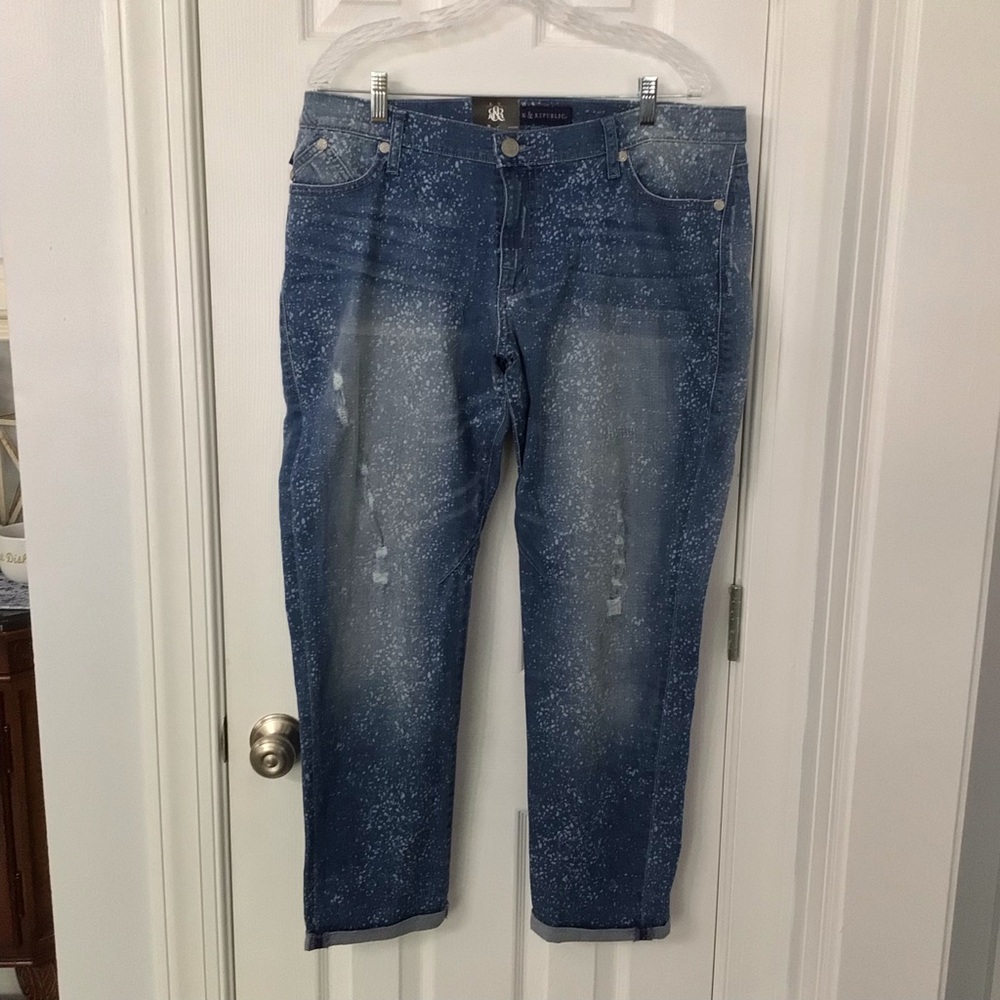NWT Rock & Republic Skinny Boyfriend Speckled Blue Jeans Size 16M.